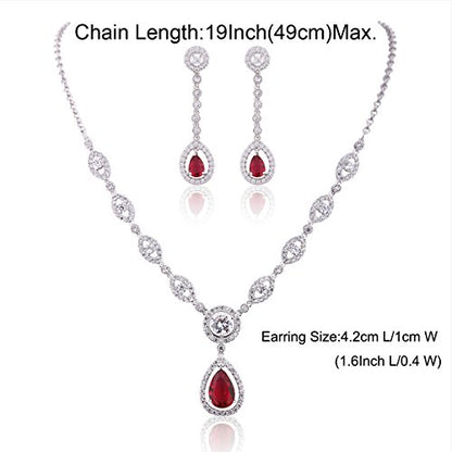 GULICX AAA Cubic Zirconia CZ Silver Plated Base Women's Party Jewelry Set Earrings Pendant Necklace - color: Red