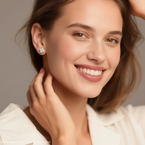 Brilliant Heart-cut/Oval-cut/Trillion-cut/Cushion-cut/Emerald-cut/Marquise-cut Stud, 925 Sterling Silver Cubic Zirconia Stud Earrings for Women Men - style: G-Square-cut-silver