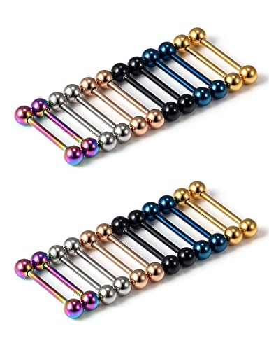 Oufksiyy 24pc 14G 16G Mixed Color Surgical Stainless Steel Straight Barbell Tongue Rings Bars Piercing 5/8" Length 16mm 9/16 inch 14mm 1/2inch 12mm Nipple Rings Tongue Piercing Jewelry for Women Men - color: 14G-16mm(5/8INCH)-Barbell