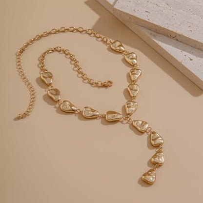 ZMANYIJEW Y-Shaped Collarbone Necklaces Irregular Baroque Metal Lava Necklace Simple Gold&Silver Plated Fashion Irregular Geometric Necklace for Women - color: gold