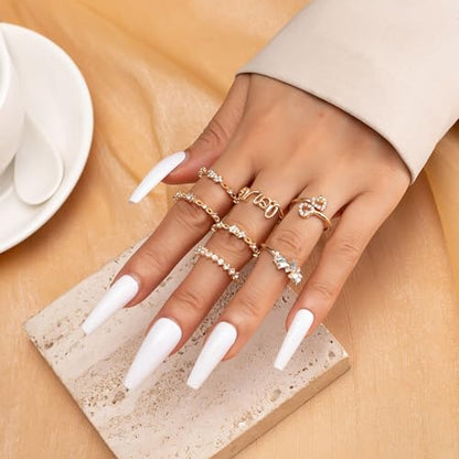 Women Gold Love Knuckle Rings Set - Vintage Stackable Midi Rings with Dainty Cubic Zirconia Crystal, Simple Twist Hollow Design, Cute Jewelry Gift Pack