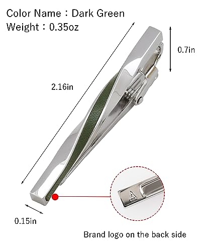 [TAVARAT] Tie Clip Tie Clips for Men Genuine Leather Silver Tie Bar Tie Pin Tps-078 - style: dark green