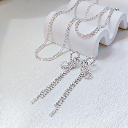 HAXIYA Tennis Necklace Bracelet for Women, Sterling Sliver Jewelry Set, Silver/Gold Chocker Necklace, Crystal Bracelet for Women, Wedding Jewelry for Bride, Sparkly Party Prom Hypoallergenic - color: Butterfly Set of 3 - Silver