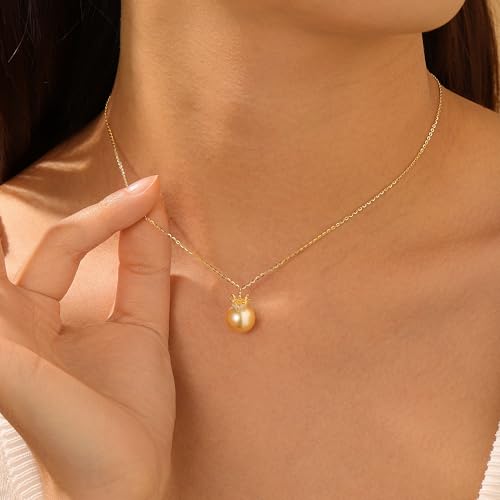 S925 Sterling Silver Dainty Peral Necklaces for Women 18K Gold Plated Pearl Bar Drop Pendant Choker Necklace Y-Shaped Adjustable Chain Hypoallergenic Womens Jewelry Gifts Fashion Accessories - color: Gold-CZ Crown