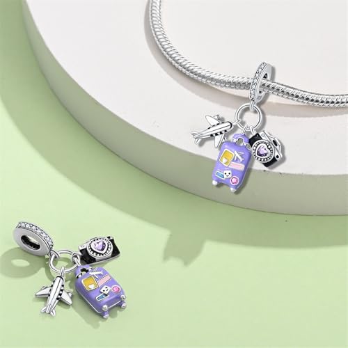 Pandach 925 Sterling Silver Charms for Bracelet&Necklace Dangle Pendant Bead with 5A Cubic Zirconia Stones,Jewelry Beads Gifts for Women - style: Camera Airplane Luggage