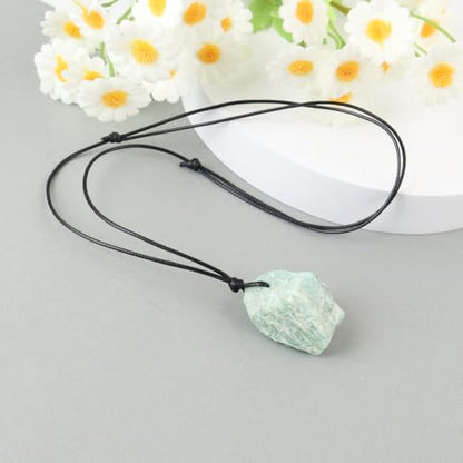 Natural Raw Crystal Necklace for Women Irregular Stone Necklaces Spiritual Gemstone Pendant with Adjustable Rope - color: A-Amazonite