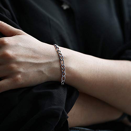 Trendsmax 5mm Figaro Link Chain Bracelet Gold Plated Stainless Steel Figaro Bracelet for Men Women 8/9inch