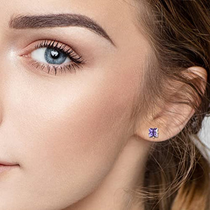 12 Pairs 18K Gold Plated Surgical Stainless Steel Stud Earrings, Star Heart Square Stud Earring for Women, Cubic Zirconia Birthstone Stud Earrings Set - color: Gold Square 4mm