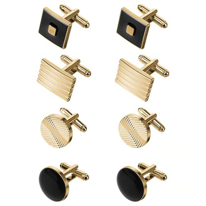 COMNICO 4 Pairs Cufflinks for Men Classic Tone Cuff Links Fashion Men Cufflinks Gold/Sliver Striped Disc Square Rectangle Cuff Links for Business Wedding Party Gift Box - color: glod