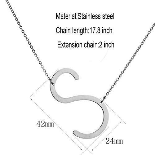 MOMOL Sideways Initial Necklace 18K Gold Plated Stainless Steel Large Big Letters Pendant Necklace Script Name Monogram Necklaces for Women - color: S