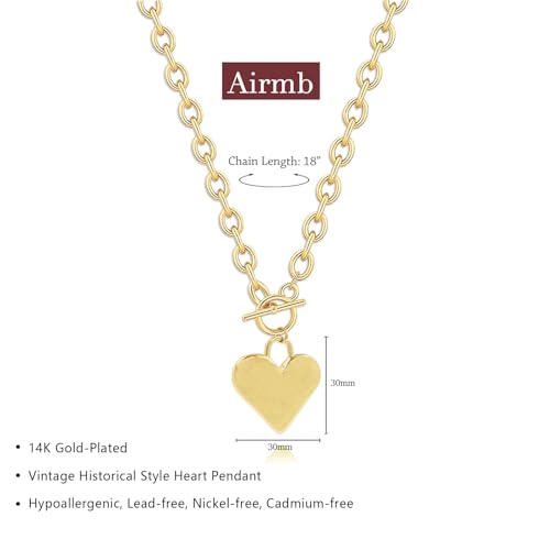 Airmb Heart Necklace for Women Gold/Silver Plated Trendy Heart Choker Lover Pendant Hypoallergenic Fashion Gold/Silver Necklace for Women Love Jewelry Gift for Women Girlfriend - color: Gold-Big Heart-Chunky O Chain