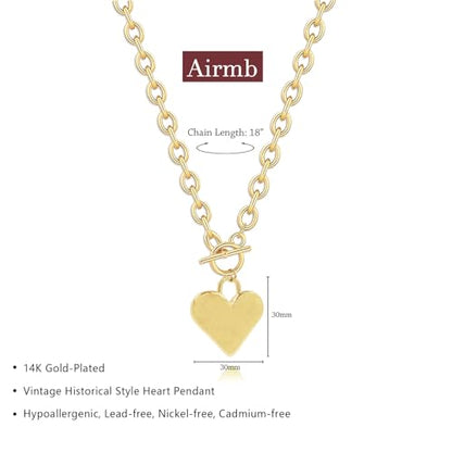 Airmb Heart Necklace for Women Gold/Silver Plated Trendy Heart Choker Lover Pendant Hypoallergenic Fashion Gold/Silver Necklace for Women Love Jewelry Gift for Women Girlfriend - color: Gold-Big Heart-Chunky O Chain