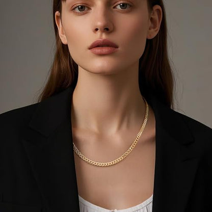 14K Gold Necklaces for Women Men 4.5mm Cuban Gold Chain Necklace | 14K Gold Cuban Link Chain for Men Chunky Gold Necklace for Women Non Tarnish Strong yet Refined Golden Charm Necklace 16-24in - size: 24in
