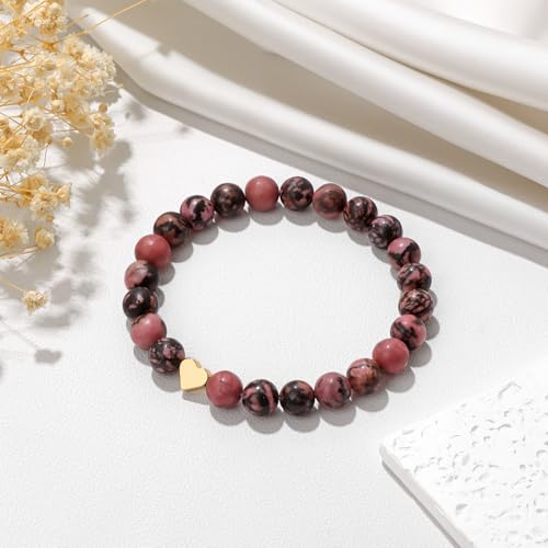 Healing Bracelet For Women Anxiety Beaded Bracelets Jewelry Healing Stone Crystal Bracelet Stress Relief Yoga Beads Chakra Bracelets Gifts For Women pink - color: Heart-Rhodonite