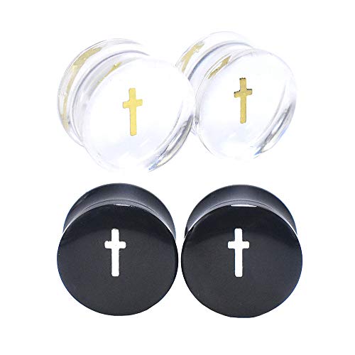 2Pairs Transparent Cross Acrylic Ear Gauges Plugs Double Flared Ear Expander Stretching Kit Ear Piercing Jewelry Size 2g(6mm) to 1''(25mm)