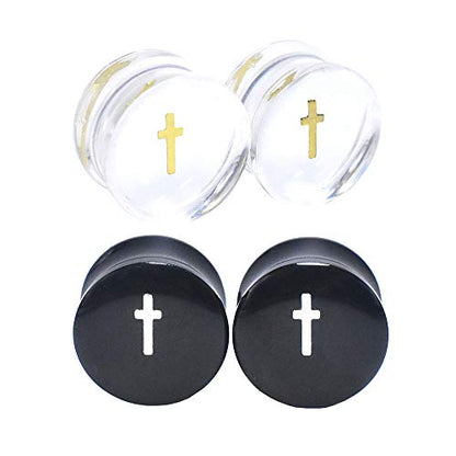 2Pairs Transparent Cross Acrylic Ear Gauges Plugs Double Flared Ear Expander Stretching Kit Ear Piercing Jewelry Size 2g(6mm) to 1''(25mm)