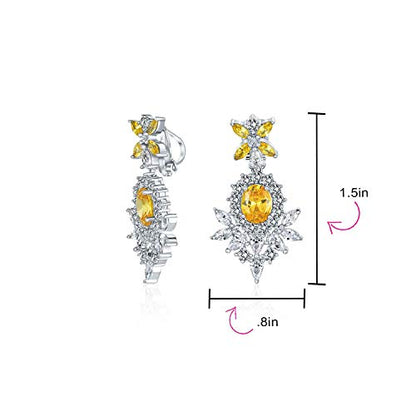 Cocktail Leaf Motif Multi Color CZ Chandelier Clip-On Earrings Silver Plate - color: Yellow