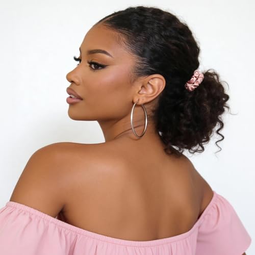 Yanibest 8 Pcs Satin Hair Ties - Thin Hair Scrunchies for Women & Girls | Silk Feeling Soft Hair Ties No Damage Frizz Free, Ponytail Holders Gentle on Hair for Fine to Medium Hair - color: Pink