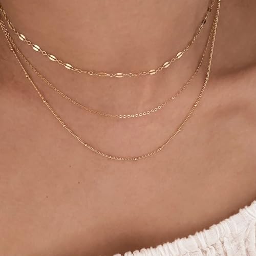 CONRAN KREMIX Waterproof Gold Necklace Layered Necklaces for Women Non Tarnish,14k Gold Plated Stainless Steel Dainty Stack Thin Chain Necklace Set for Women Gifts Jewelry - color: Gold-10