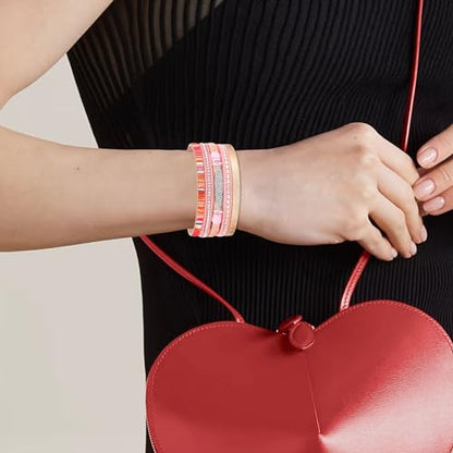 Long tiantian Boho Western Bracelets for Women Leather Wrap Bracelets Turquoise Bracelet Western Jewelry Country Concert Outfits - color: all weather bangles(pink)
