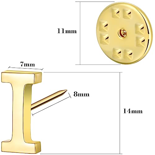 Initial Lapel Pin for Men Women, Brooch Pins for Men Suits, Metal Button Pins in 18K Gold and Silver Tone. - color: Gold-I