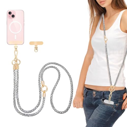 Crystal Phone Strap Crossbody Rhinestone Anti Theft Layered Strap Crossbody Cell Phone Neck for Women (Clear) - color: Clear