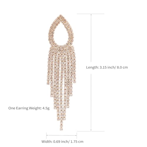 Rhinestone Teardrop Tassel Earrings Sparkly Crystal Bridal Party Jewelry for Women - color: 14K Gold Plated