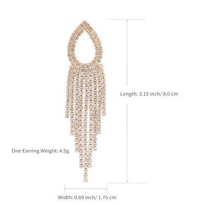 Rhinestone Teardrop Tassel Earrings Sparkly Crystal Bridal Party Jewelry for Women - color: 14K Gold Plated