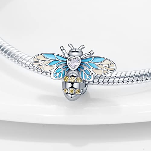 Pandach 925 Sterling Silver Charms for Bracelet&Necklace Dangle Pendant Bead with 5A Cubic Zirconia Stones,Jewelry Beads Gifts for Women - style: Little Bee Charm