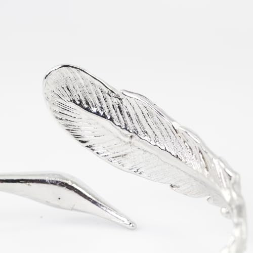 Innocence S925 Silver-Plated Antique Wide Feather Cuff Bracelet For Men Women Adjustable Retro Twisted Feathers Bracelets Gift Jewelry - color: Feather E