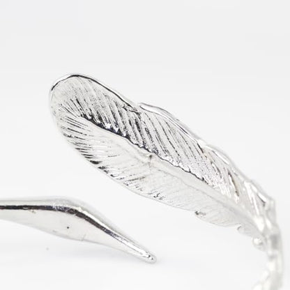 Innocence S925 Silver-Plated Antique Wide Feather Cuff Bracelet For Men Women Adjustable Retro Twisted Feathers Bracelets Gift Jewelry - color: Feather E