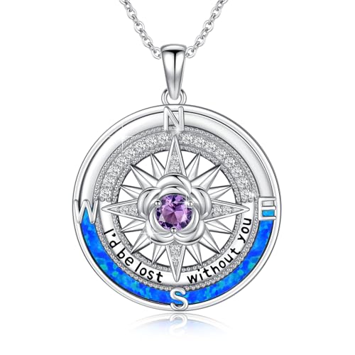 Compass Necklace Sterling Silver Nautical Graduation Gift | 925 Sterling Silver compass pendant with meaningful nautical design, jewelry for women, graduation and travel gift - color: Silver-14