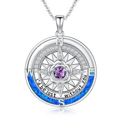 Compass Necklace Sterling Silver Nautical Graduation Gift | 925 Sterling Silver compass pendant with meaningful nautical design, jewelry for women, graduation and travel gift - color: Silver-14