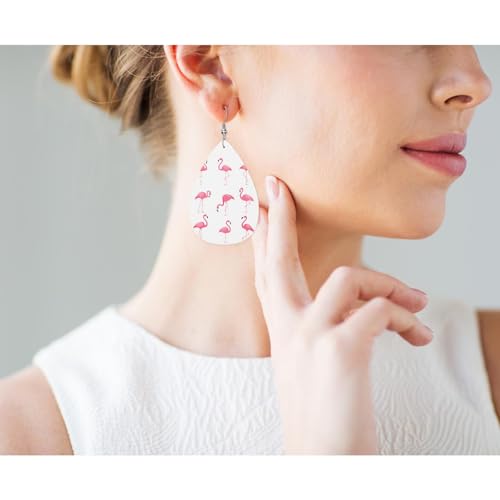 Pink Flamingo Teardrop Earrings For Women Friends Cute Tropical Jungle Flamingo Dangle Earrings Water Drop Earrings Leather Earrings - color: Pink Flamingo