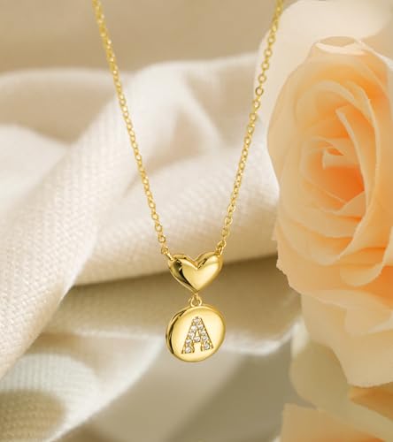 Howoo 14K Gold Plated Initial Necklace for Women Heart Necklace for Women Round Zircon Letter Pendant Plated Adjustable Necklaces Birthday Galentines Valentine Gifts Jewelry - color: S, style: style 1