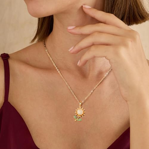 Starain Sunflower Necklaces for Women 14K Gold Plated Rotate Sunflower Pendant Necklace Cute Fun Necklaces 18 inch - color: A-Gold-Sunflower