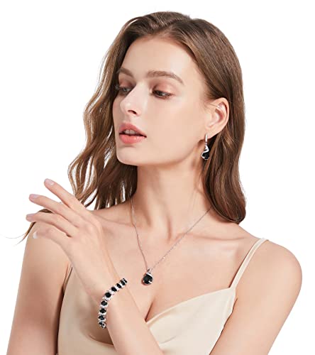 GZWHD Jewelry Set for Women Water Drop Cubic Zirconia Artificial Crystal Earrings Pendant Necklace Open Ring Tennis Bracelet Wedding Anniversary Birthday Engagement Gift for Bridesmaid Wife Girlfriend Friend - color: Black-No Ring