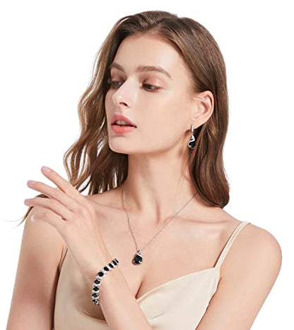 GZWHD Jewelry Set for Women Water Drop Cubic Zirconia Artificial Crystal Earrings Pendant Necklace Open Ring Tennis Bracelet Wedding Anniversary Birthday Engagement Gift for Bridesmaid Wife Girlfriend Friend - color: Black-No Ring