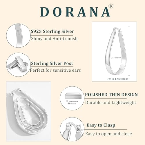 Sterling Silver Hoop Earrings for Women Large Oval Hoop Earrings Lightweight Big Gold Hoops Earrings Hypoallergenic 14K Gold Plated Hoops Earrings Non Tarnish Jewelry Gifts 20/30/40mm - color: Silver-35*55