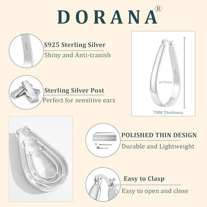 Sterling Silver Hoop Earrings for Women Large Oval Hoop Earrings Lightweight Big Gold Hoops Earrings Hypoallergenic 14K Gold Plated Hoops Earrings Non Tarnish Jewelry Gifts 20/30/40mm - color: Silver-35*55