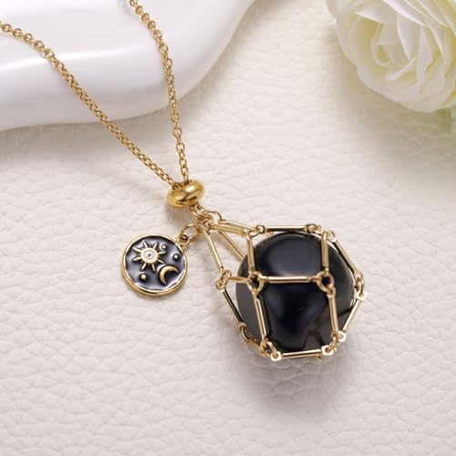 MIXJOY Black Obsidian Crystal Necklace for Women, Sun and Moon Celestial Pendant Protection Gift for Halloween Christmas - style: Medium