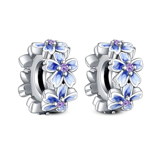 Annmors S925 Clip Spacer Safety Chain Stopper Charms for Pandora, Gift Mom Daughter Friend Sister Wife Grandma Girlfriend Fmaily On Christmas Mothers Valentines Halloween Graduation - color: C04-2pcs Purple Flowers Spacers