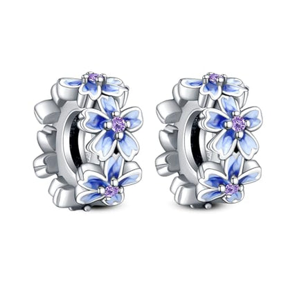 Annmors S925 Clip Spacer Safety Chain Stopper Charms for Pandora, Gift Mom Daughter Friend Sister Wife Grandma Girlfriend Fmaily On Christmas Mothers Valentines Halloween Graduation - color: C04-2pcs Purple Flowers Spacers