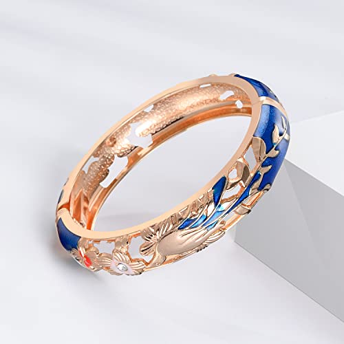 UJOY Cloisonne Indian Bangle Colored Crystal Plated Hinge Cuff Bracelet Hollowed Bird Enamel Jewelry Gift 55C49 - color: 2 Pcs/set-Navy Blue