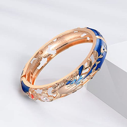 UJOY Cloisonne Indian Bangle Colored Crystal Plated Hinge Cuff Bracelet Hollowed Bird Enamel Jewelry Gift 55C49 - color: 2 Pcs/set-Navy Blue