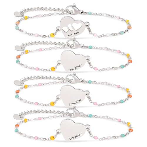 DS Mother Daughter Matching Bracelets,Adjustable Stainless Steel Gift Set | mother’s Day & Birthday Gift Box,Heart Charm,Mommy & Me Style,18K Gold Plated,Hypoallergenic,Daily Wear,Fits Women Teen Girls - color: Silver-3
