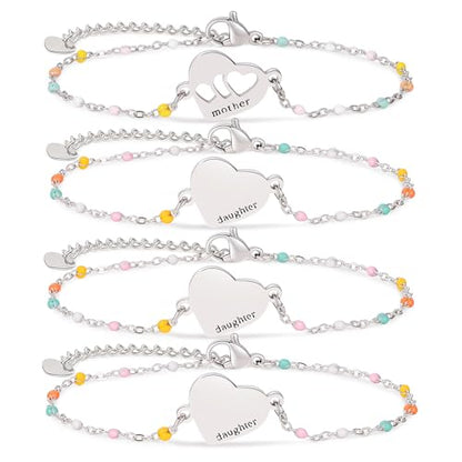DS Mother Daughter Matching Bracelets,Adjustable Stainless Steel Gift Set | mother’s Day & Birthday Gift Box,Heart Charm,Mommy & Me Style,18K Gold Plated,Hypoallergenic,Daily Wear,Fits Women Teen Girls - color: Silver-3