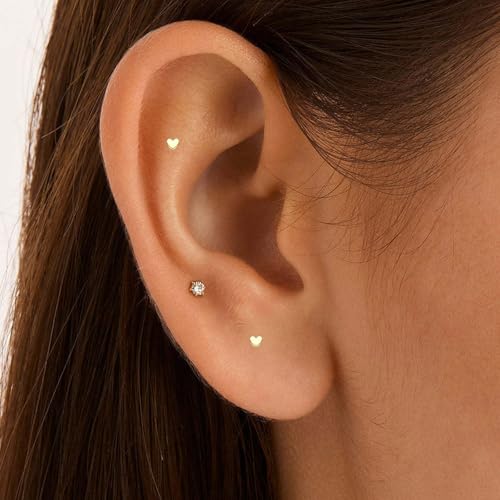 32PCS Gold Flat Back Earrings Set, Nose Piercings Cartilage Earrings for Women Tragus Piercing Jewelrys, Tragus Jewelry Lip Piercing Jewelrys, Labret Piercings Jewelry Flat Back Nose Stud