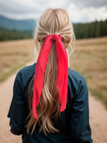 3PCS Hair Scarf Scruncheis for Women Knotted Bow Hair Ties Elastic Bands Satin Hair Ribbon Scrunchy Red Ponytail Holder for Women and Girls (Red Yellow Blue) - color: Red Yellow Blue