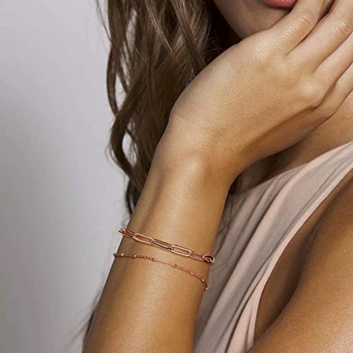 Dainty Gold Bracelets for Women, 14K Gold Plated Adjustable Layered Beads Bracelet Cute Evil Eye Oval Chain Pearl Bar Turtle Gold Bracelets for Women Jewelry - style: Grey crystal beads&Heart